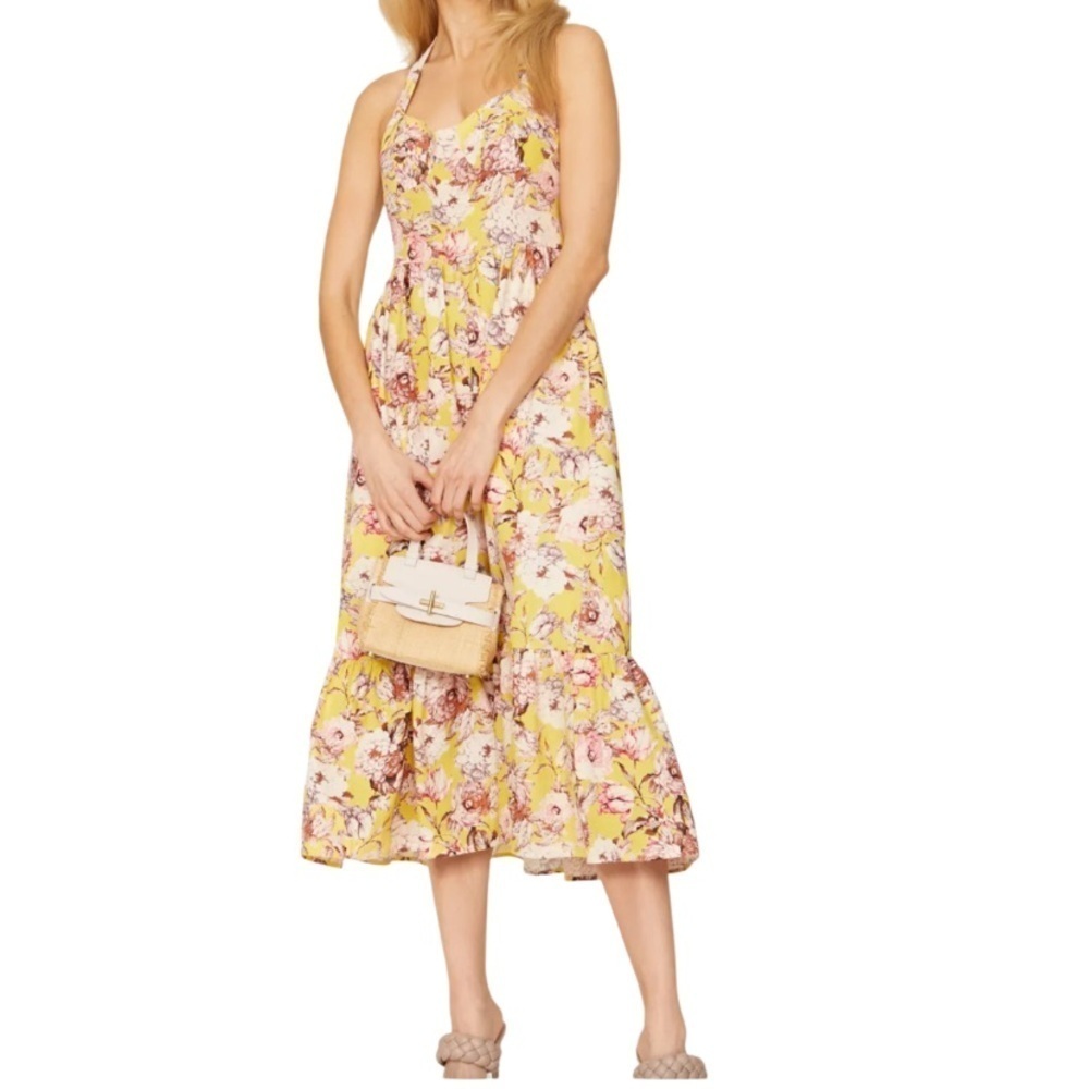 Bardot Labella Yellow Floral Midi Dress Women’s Size Small